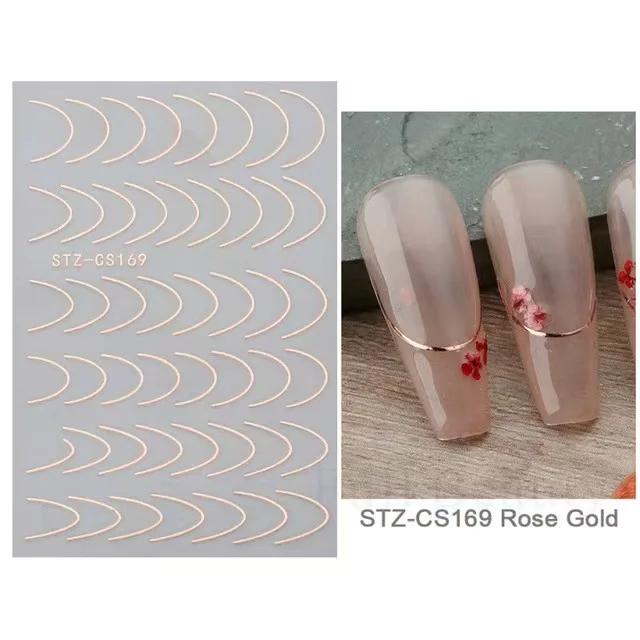 1set 3D Simple Lines Nail Stickers Rose Gold Metal Stripe Letters Decals Curve Gel Nails Art Sliders Polish Manicure Decor