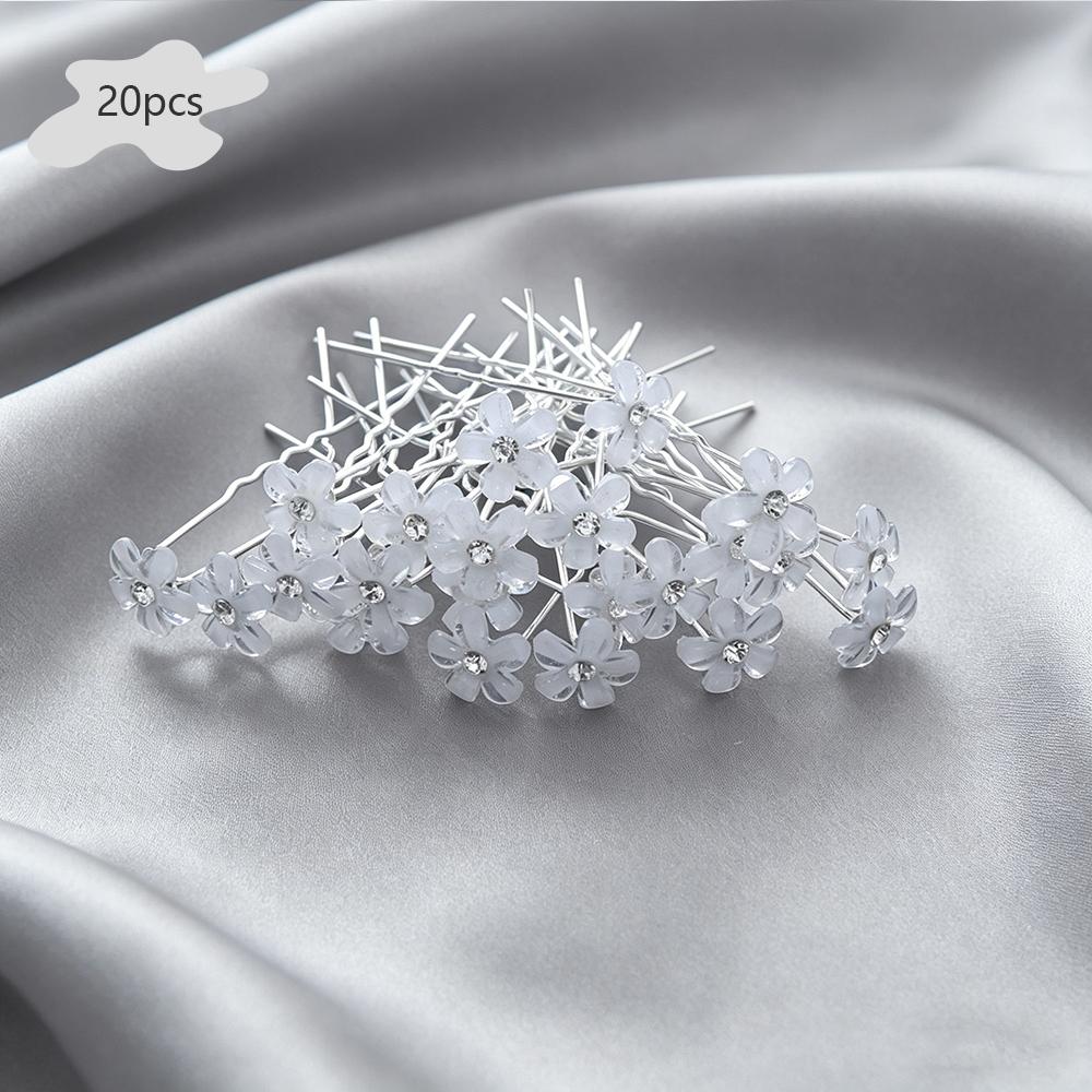 

20Pcs Clear Flower Rhinestone Hair Pins Set Silver-Tone Frosted Floral Hair Sticks Elegant Bridal Hair Accessories Wedding Proms