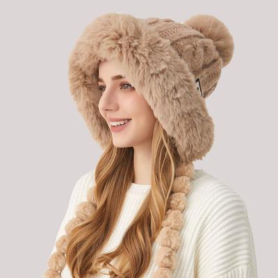 Strickmütze Damen Herbst Winter Plüsch Ohrenschutz Warme Mütze Outdoor Winddichte Mütze