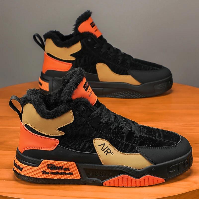 2024 Winter Leather Men's Warm High-top Casual Shoes, Outdoor Anti-skid Work Shoes, Comfortable and Versatile Men's Sports Shoes