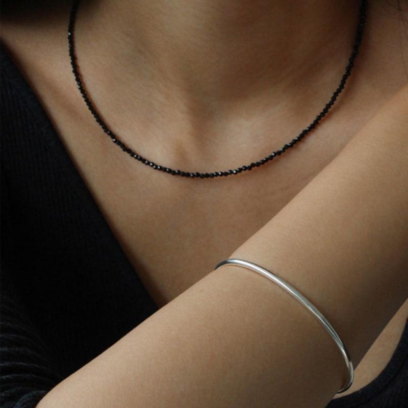 NORMALLEE [Silver 925] Black Spinel Gem Necklace (Long Ver.)