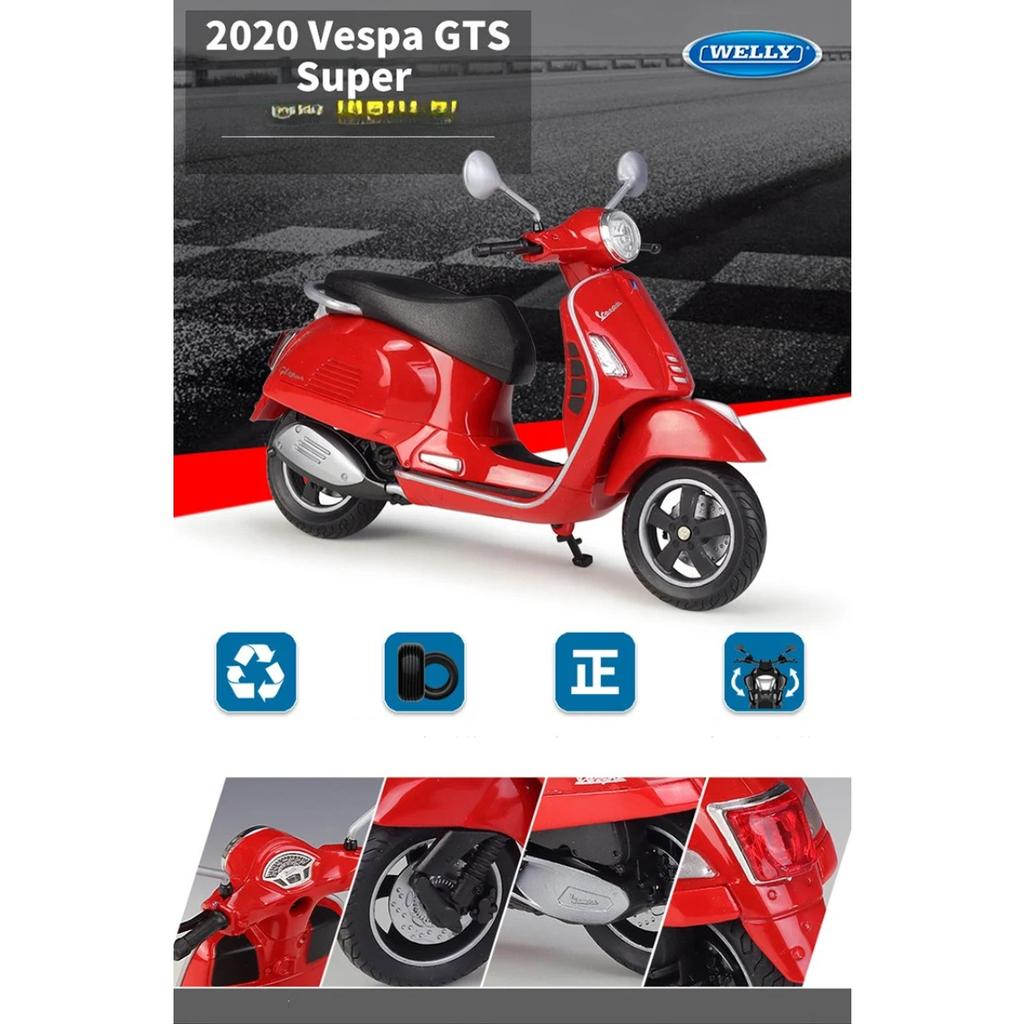 Welly 1/12 Vespa GTS Super 2020 Alloy Classic Leisure Motorcycle Model Simulation Metal Street Motorcycles Model Childrens Gifts