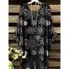 Boho Floralprint Damen T-Shirt Einfaches Vintage Unregelmäßiger Saum Rundhals T-Shirt Modische und Vielseitige Damenbekleidung