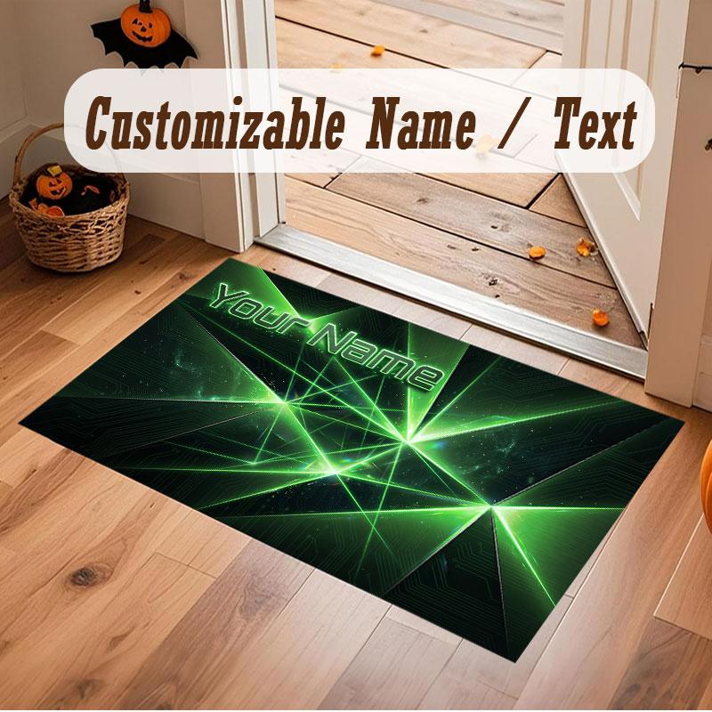 City Cyberpunk Theme Crystal Velvet Floor Rug Personalized Custom Name Text Warm Carpet Home Decoration