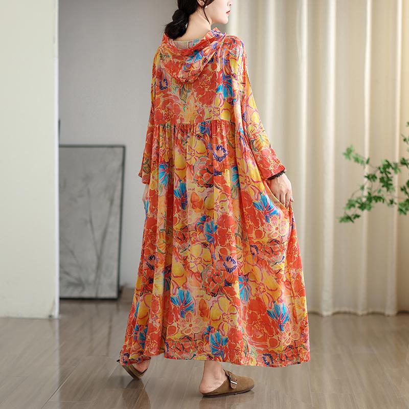 

DIMANAF 2025 Women Plus Size Long Hat Dress Loose O-Neck Printing Casual Floral Oversize Long Sleeve 8102 One Size