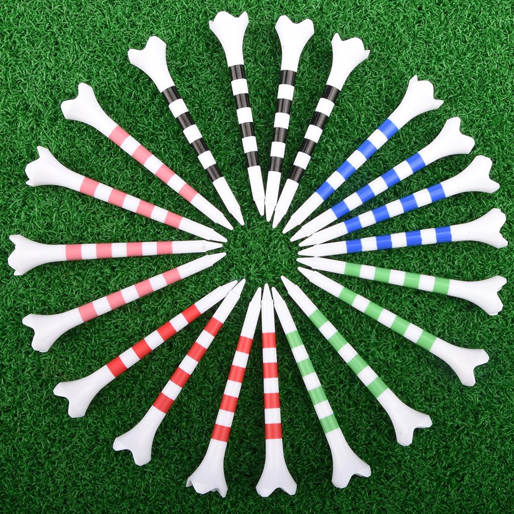 20pcs/Bag Plastic Golf Tee With Red/Black/Blue/Pink/Green Stripe Marking, Durable, Golf Supplies