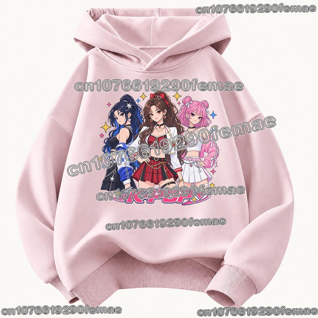 Demon Hunters Cartoon Pullover Kawaii Y2K Hoodie Kids Adults Kpop Fashion Long Sleeve Casual Streetwear Soft Sweatshirt