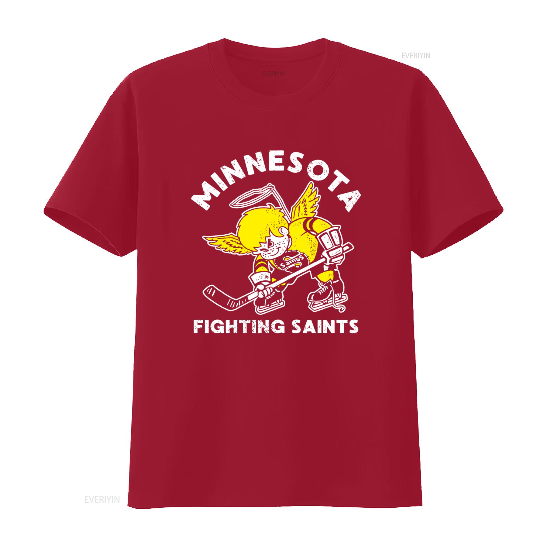 Minnesota Fighting Saints Hockey Player Print T shirt Retro Style Comfortable Fabric Perfect for Sports Fans vintage Washed S