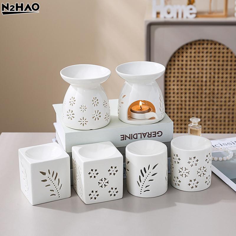 White Ceramic Incense Burner Candle Essential Oil Aromatherapy Diffuser Hollow Heating Stove Middle East Home Decor Ornament