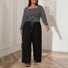 Women's Plus Size Casual Striped Long Sleeve Top Long Pants Suit