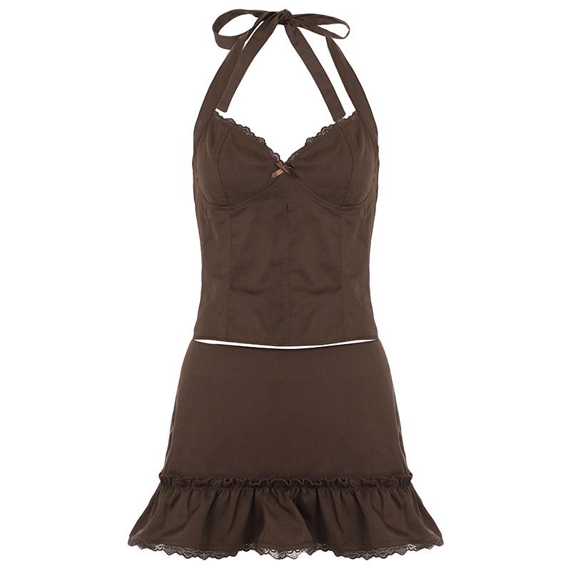 

Elegant Lace Patchwork Halter Top & Skirt Set Small