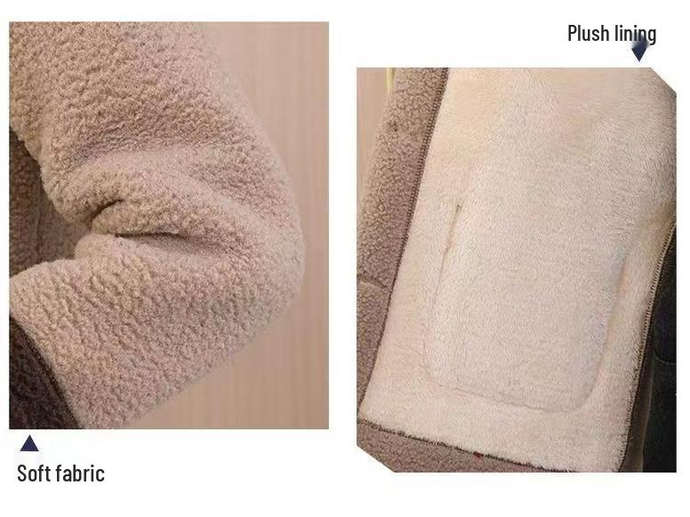 Dámský kabát z jehněčí vlny a sametu plus size - Teplá, zesílená fleecová bunda pro maminky středního věku