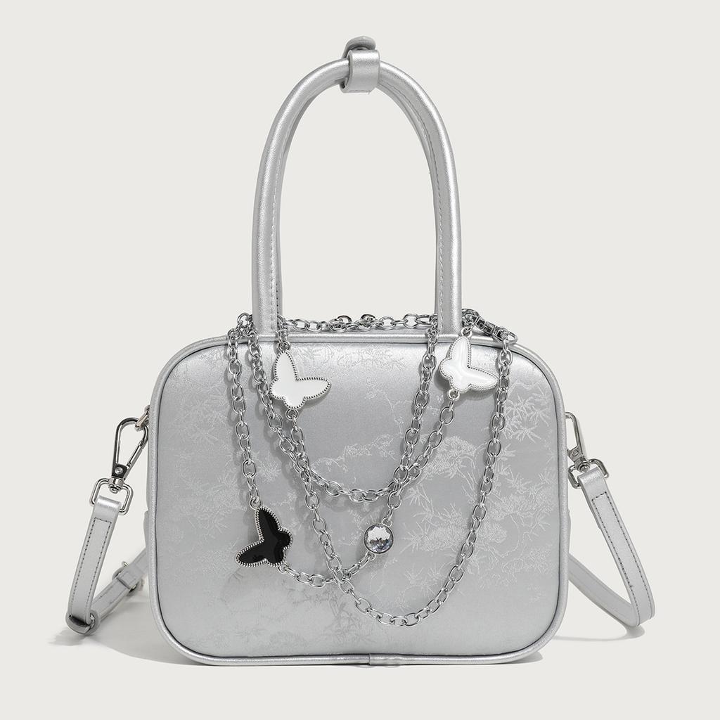 High-end Niche Light Luxury Silver Handbag for Women, 2024 New Summer Handbag, Casual Style Crossbody Pillow Bag