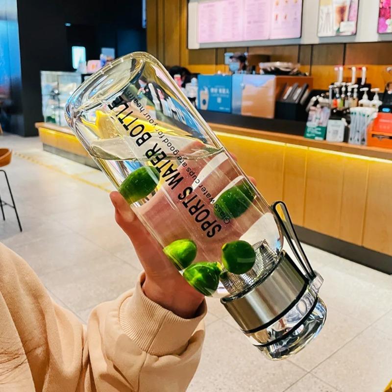 1000ml Große Kapazität Glasbecher Auslaufsicher mit Deckel Glaswasserflasche Transparent mit Henkel Outdoor-Sport Wasserbecher