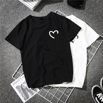 Damen Oversize T-Shirt Fat Girl Loose Kurzarm Top Trendy Herz-Form Print Sommerkleidung Fried Street Hong Kong Style Harajuku