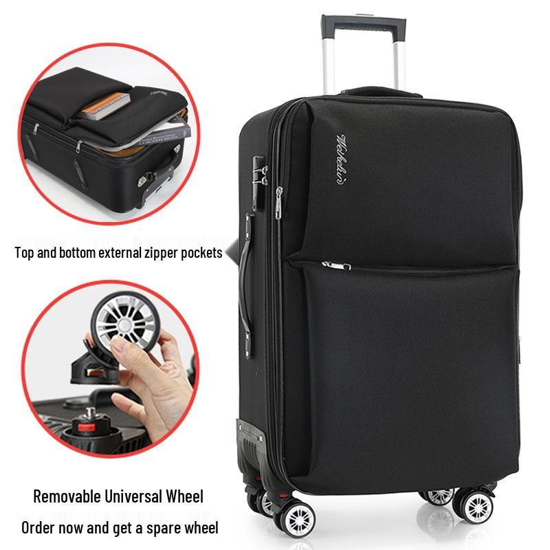 Trendiger großer Trolley-Koffer aus Oxford-Gewebe mit Zahlenschloss - Unisex Canvas und Leder, Koreanischer Stil