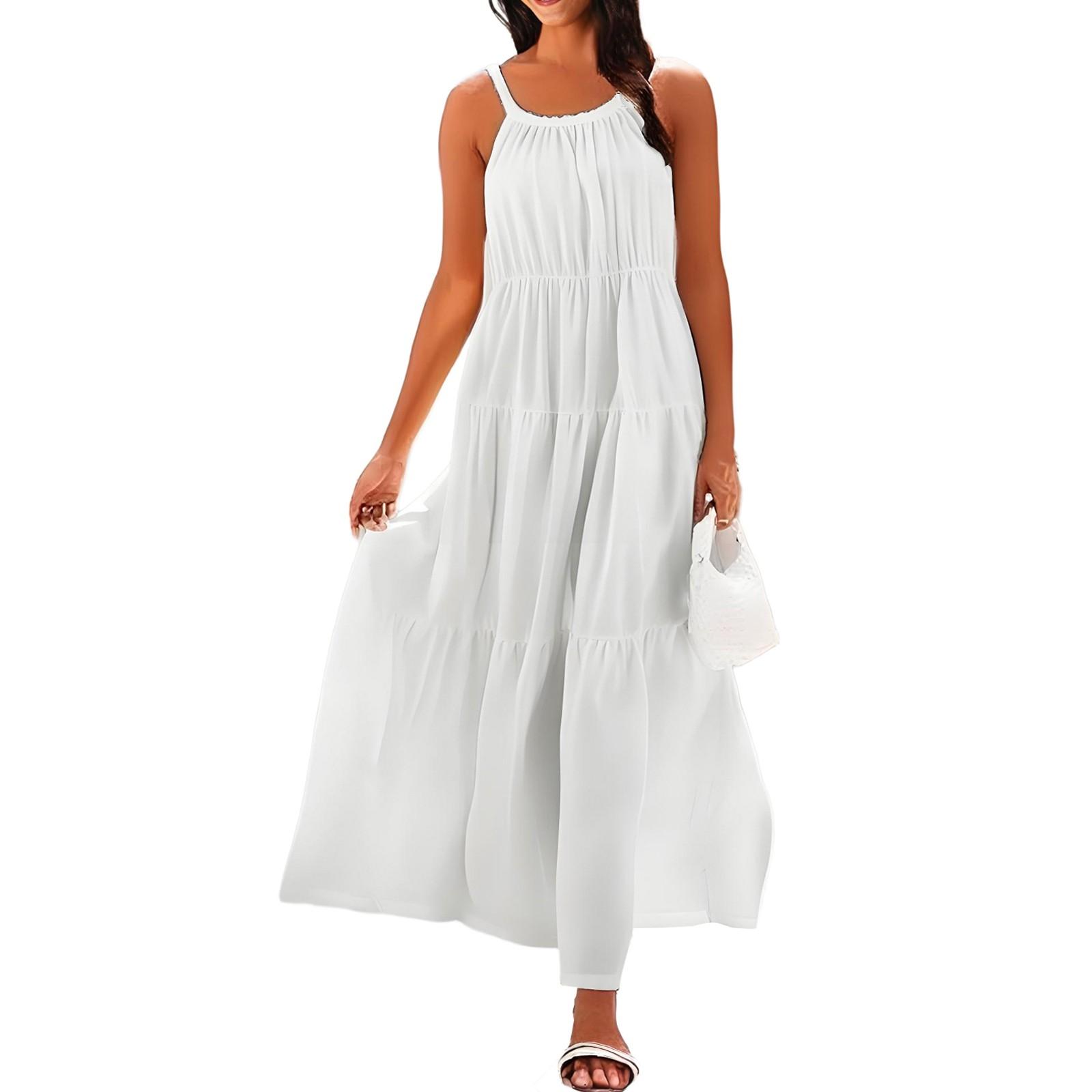 

Женское летнее повседневное модное платье без рукавов на подтяжках XL белый