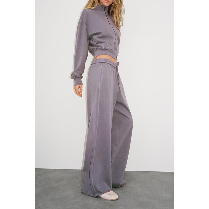 Spring New Fashion Casual Long Sleeve Stand Collar Hoodie 3199305 High Waist Flannel Jogging Pants 3199306