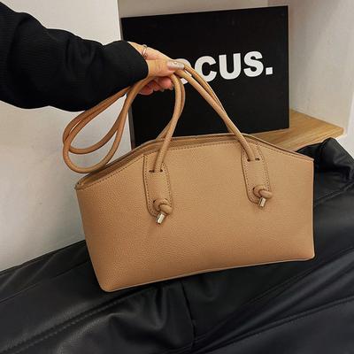 Monochromatic Feminine Large Capacity Shoulder Bag Commuting Tote Retro PU Leather Casual Feminine Bag New