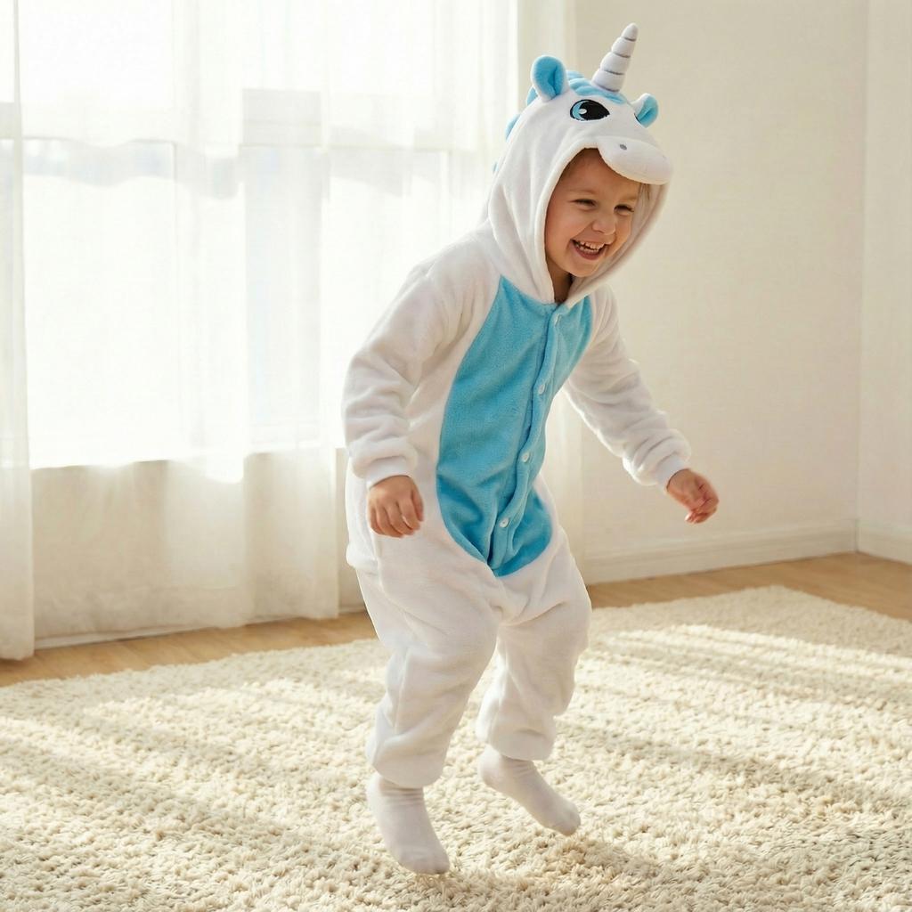 Piżama Onesie Kigurumi Kostium Przebranie Biały Jednorożec Dzieci 125-135Cm