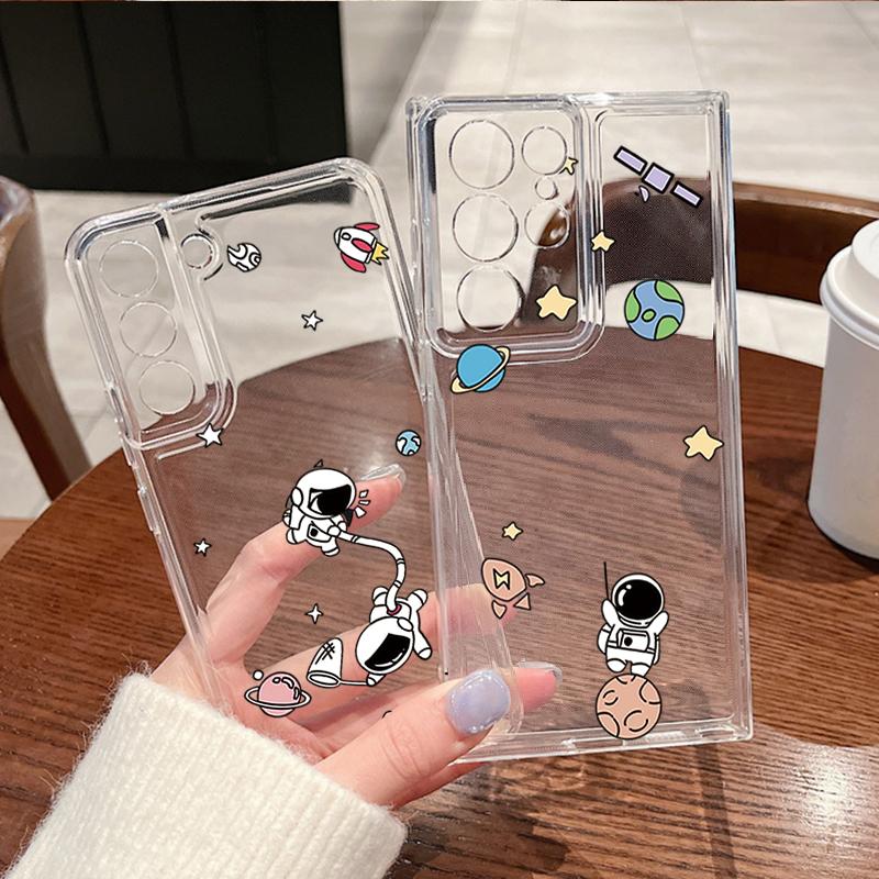 Cartoon Astronaut Pattern Phone Case For Samsung Galaxy S26 S25 S24 S23 Ultra S22 S26 Plus S24 S21 FE S25 Edge Clear Soft Cover