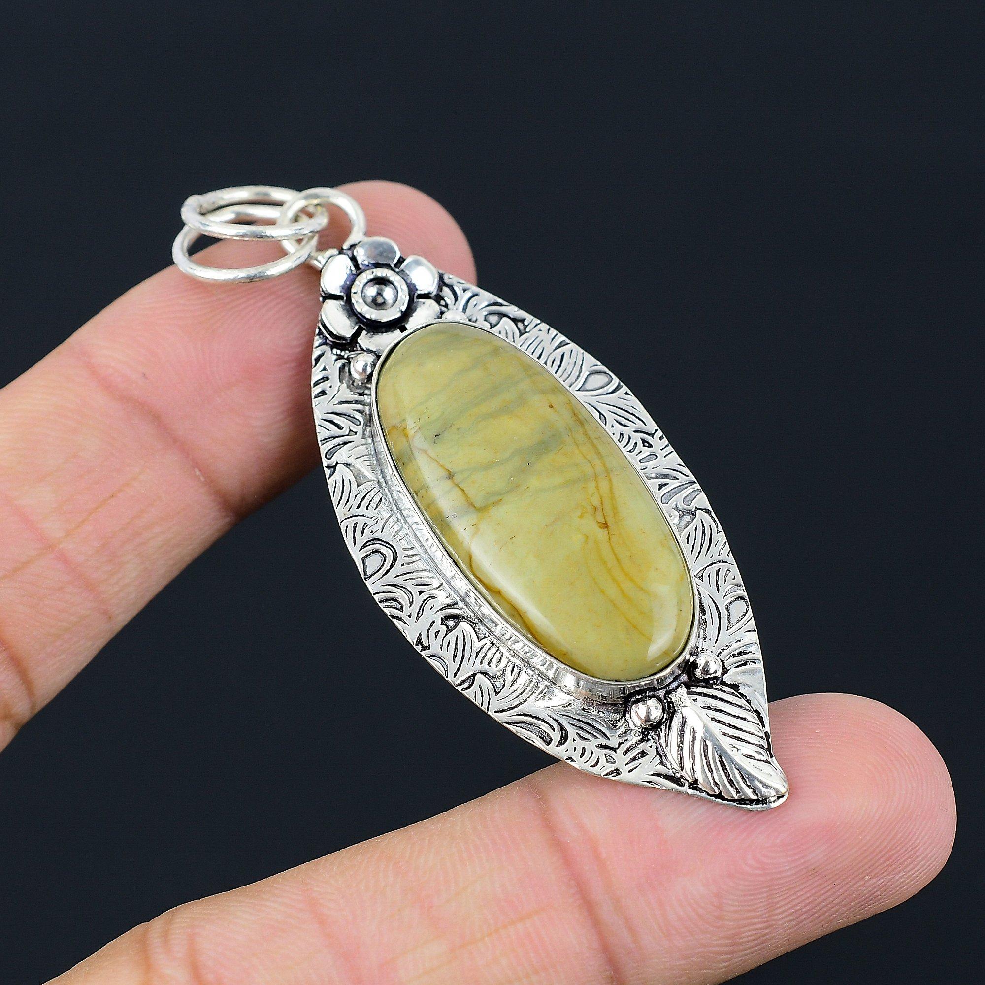 

Oval Natural Polychrome Jasper Wedding Wife Engagement Pendant Sterling Silver