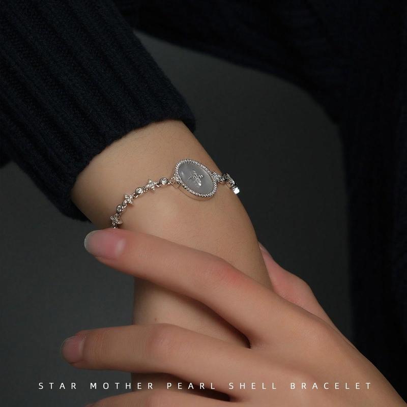 APM Monaco Crystal diamond star mother-of-pearl gift box for girlfriend and best friend 925 silver bracelet for women AB3582XNA