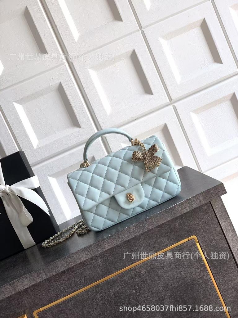 High-quality New Mini25K Bow  Style Sheepskin Diamond-grid Chain Bag Portable Single Shoulder Flip