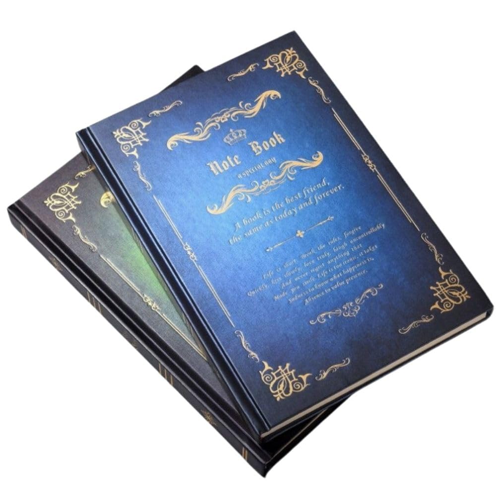 

PLEAVIT Antique Notebook, Spellbook Diary, Retro Diary, A5 Size, Set of 2 (Blue/Green)