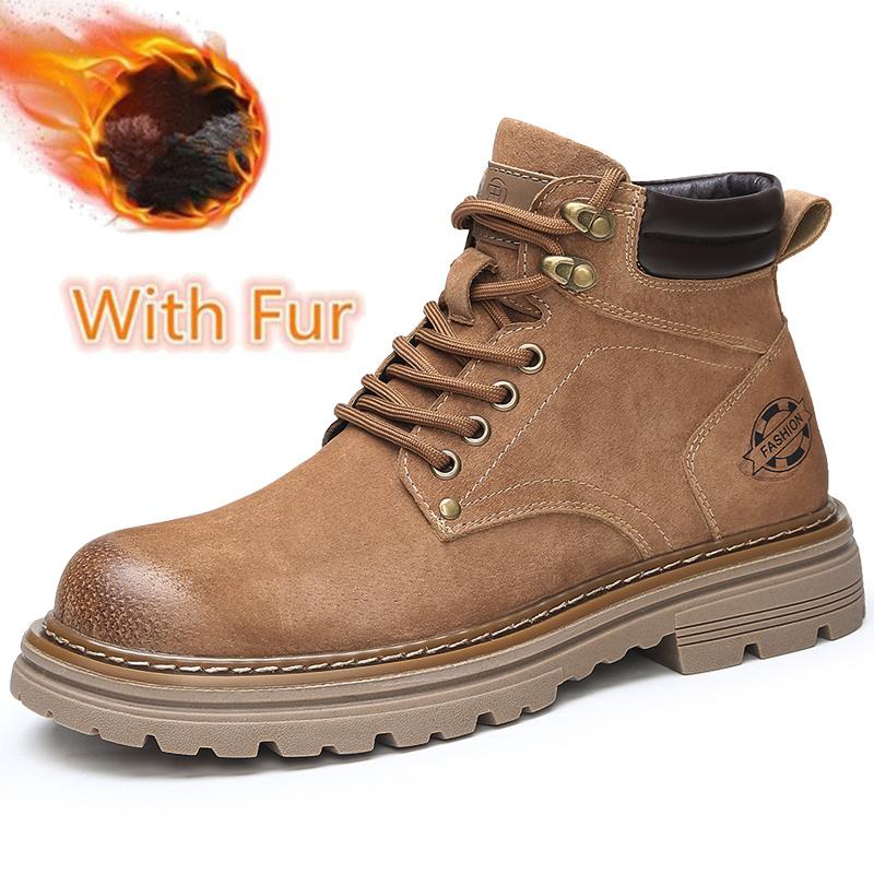 Suede Leather Men High Top Shoes High Quality Mens Ankle Boots New Outdoor Boats Sneakers Man Non-Slip Motorcycle Boots