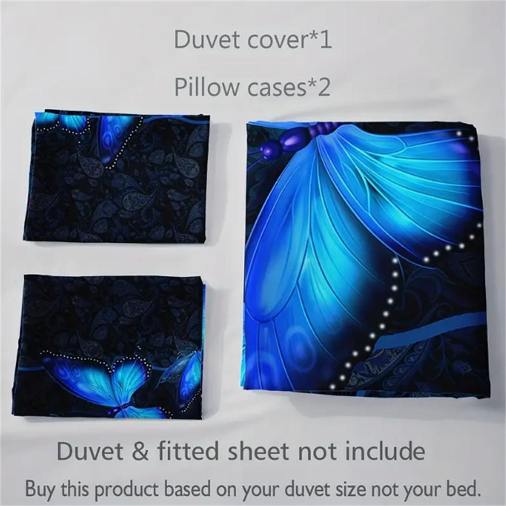 3pcs Blue Butterfly Duvet Cover Set, Mandala Bedding Boho Floral Duvet Cover For Bedroom Guest Room(Duvet Cover + 2*Pillowcase)