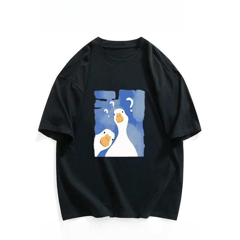 

HOT SALE Funny Big White Goose Printed Cotton Tshirt for Unisex and Women Casual Breathable Loose Round Neck Tshirt Top Y2K Top S