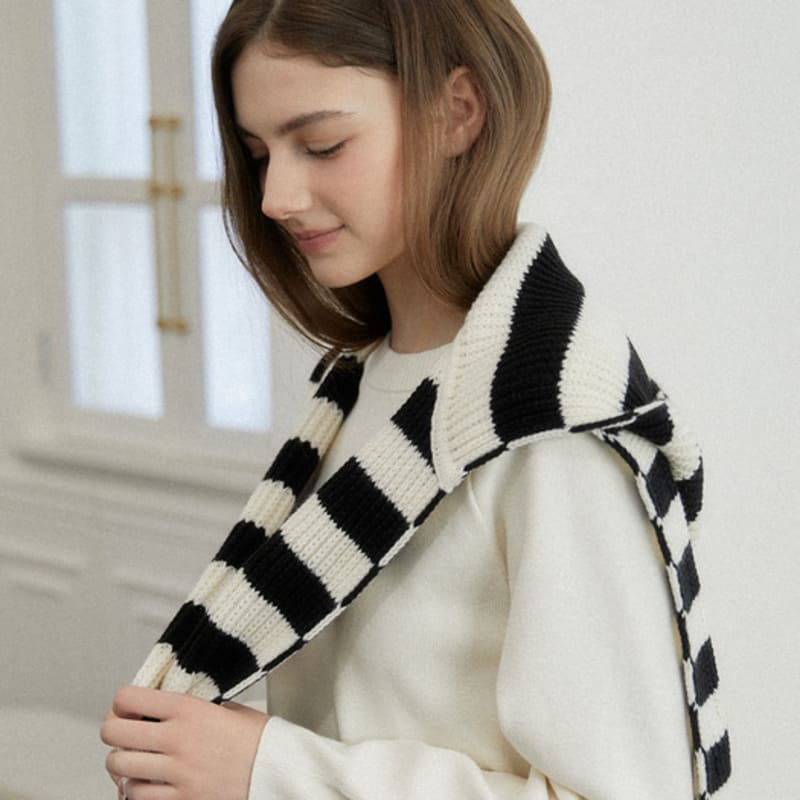 TATIANA Knit Hoodie Shawl Muffler MF8116 Stripe