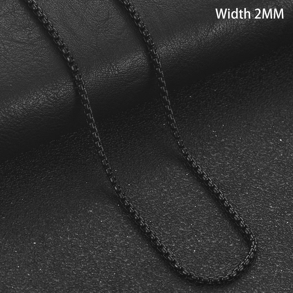 2/3/4/5mm Men's Black Plated Stainless Steel Square Rolo Box Chain Necklace for Women Men Metal Choker Jewelry Gift Accessories