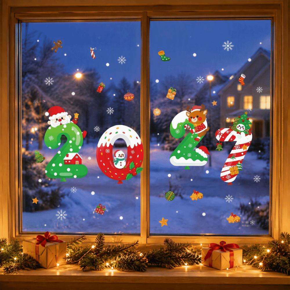 Waterproof 2027 Static Cling Decal Removable Static Xmas Party Door Stickers Festive Decorations