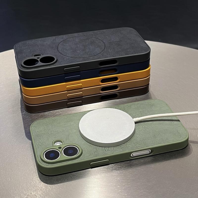 Luxury Retro Stripe Texture Magsafe Case For iPhone 16 15 14 13 12 11 Pro Max Shockproof Frosting Magnetic Wireless Charge Cover