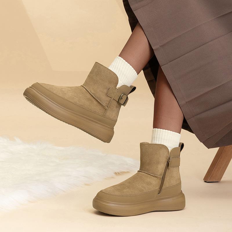 TUINANLE Thick Soled Short Sleeved Snow Boots for Women Versatile with Thick Fleece and Anti Slip Warm Cotton Shoes