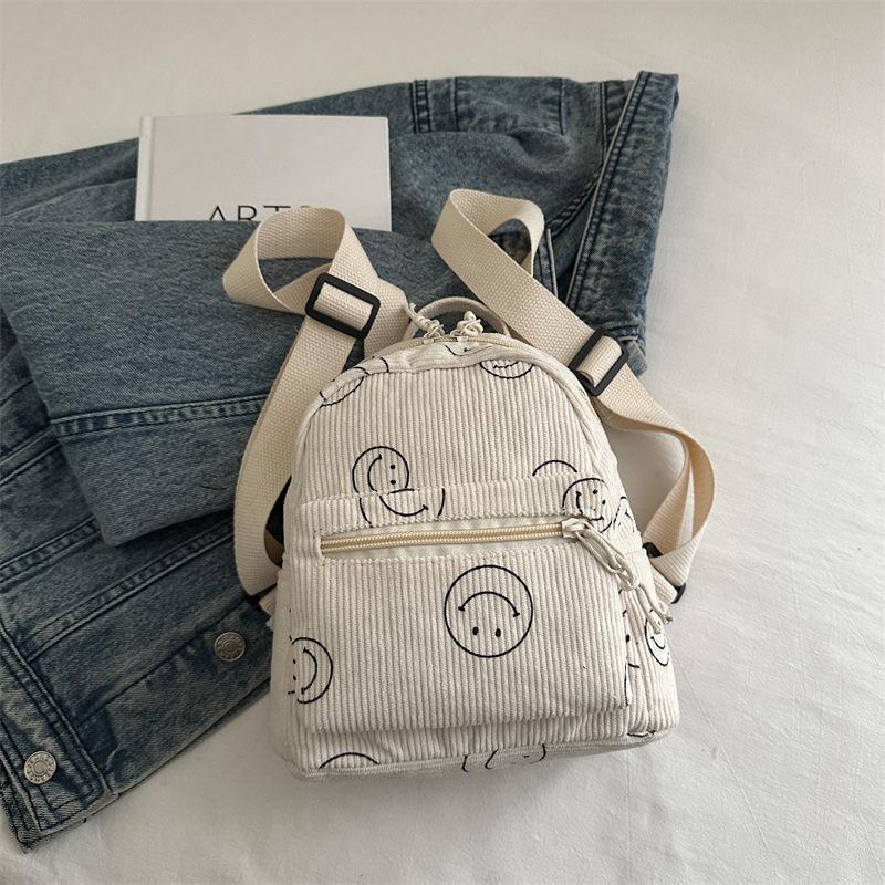 

Large capacity niche design simple retro smiley face backpack single shoulder crossbody multi-purpose student schoolbag women s 22.5*21.5*10cm белый
