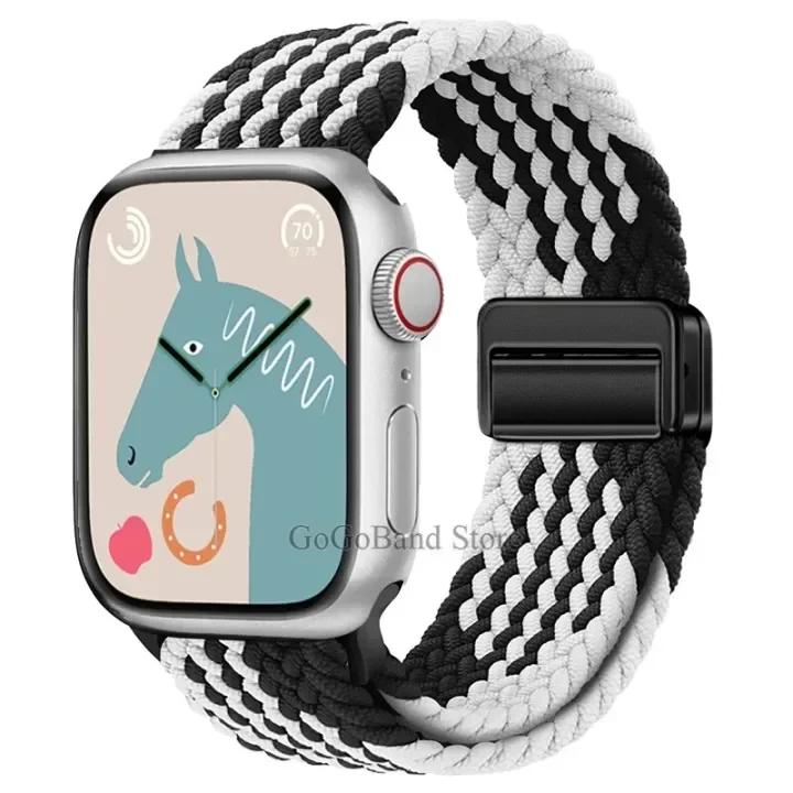 Nylon Band For Apple Watch Strap 44mm 40mm 45mm 46mm 49mm 41mm 38 Magnetic Braided Bracelet iWatch Series Se 7 6 8 9 10 Ultra 2