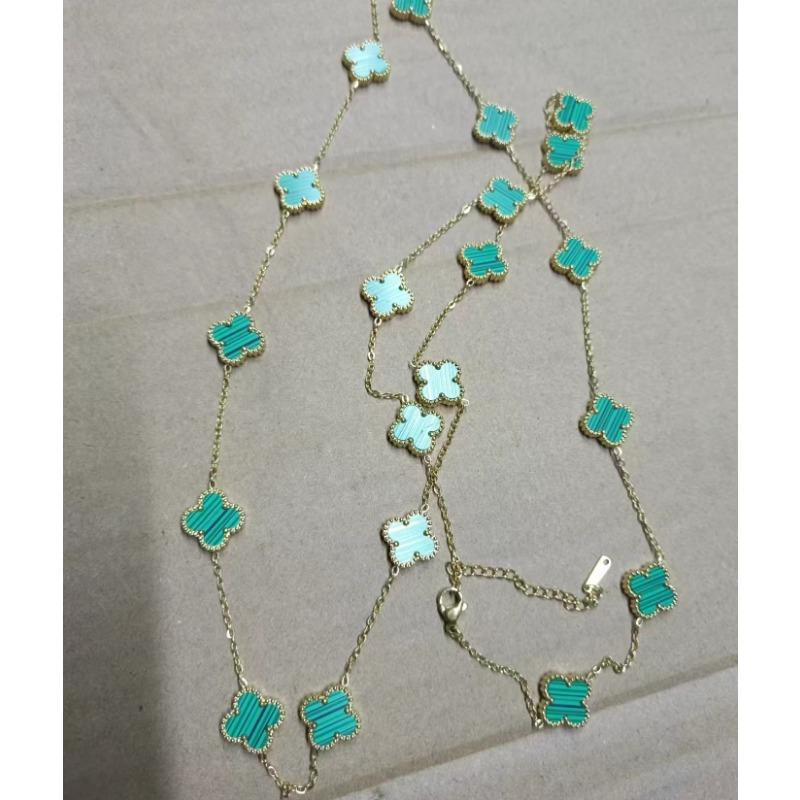 

Ожерелье из 18-каратного клевера с четырьмя листочками, длина 90 см, 20 цветов, роскошное женское ожерелье высокого качества 18K зелёный