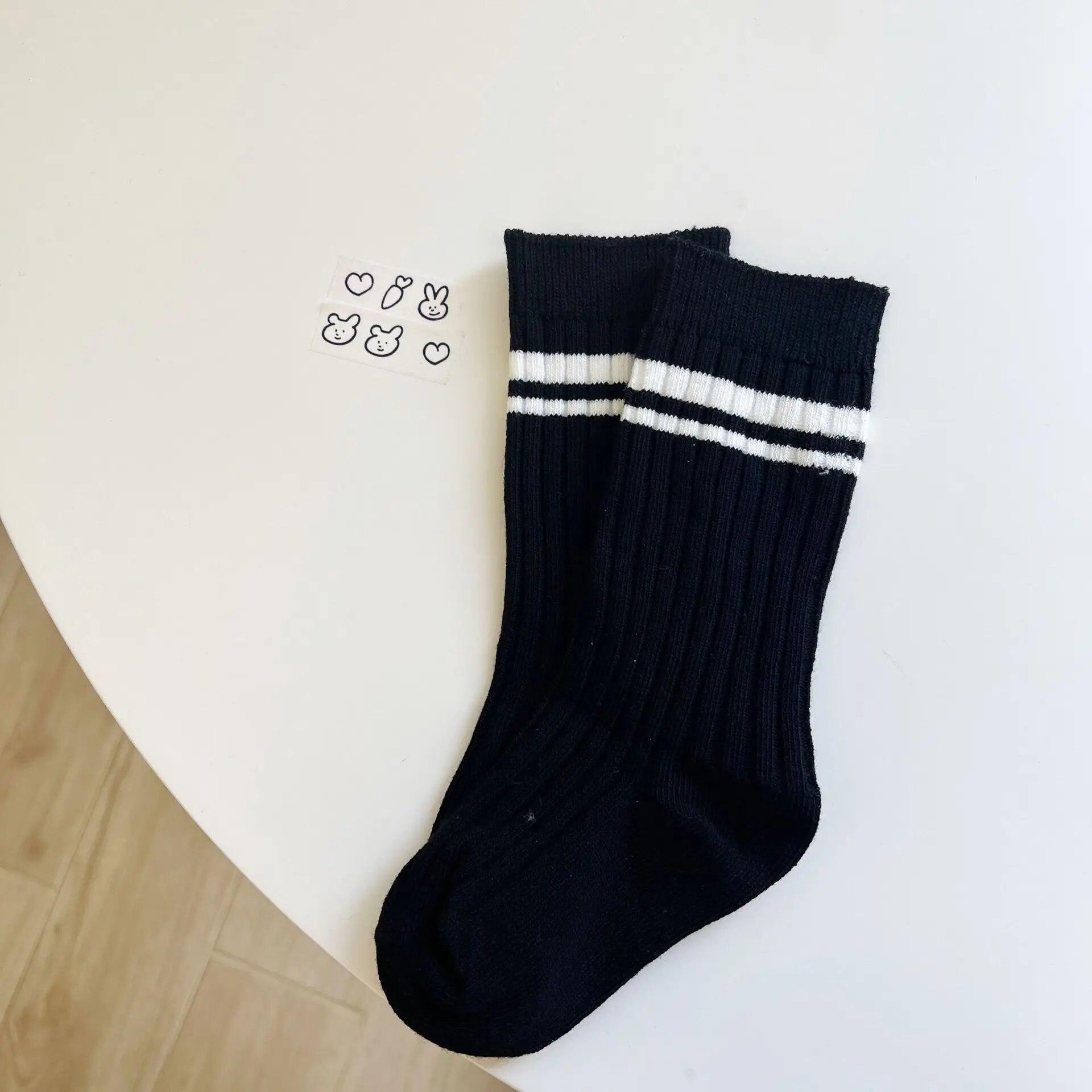 

1 пара детских школьных носков, простые черные, белые, однотонные серии, носки до середины икры для малышей, мальчиков и девочек, весенне-осенние модные детские носки L