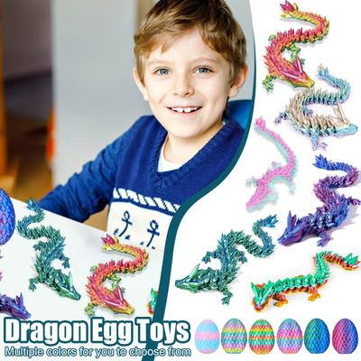 Set Of 6 3D Printed Easter Dragon , Easter Basket Filling, Mystery Eggs, Crystal Dragon Toy, Surprise 3D Printed Animal Toys