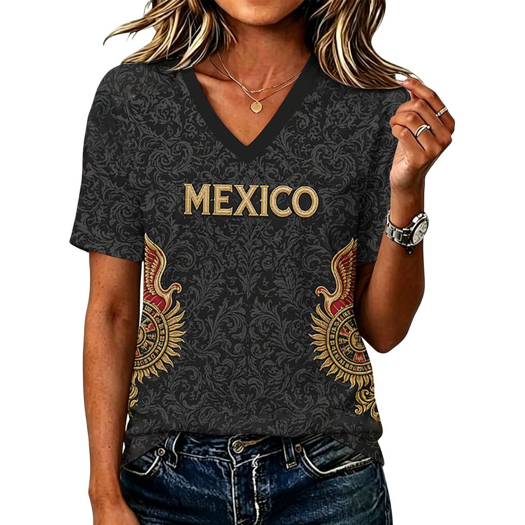 Women's V-Neck Graphic Letter Print Casual T-Shirt Top for Everyday Wear