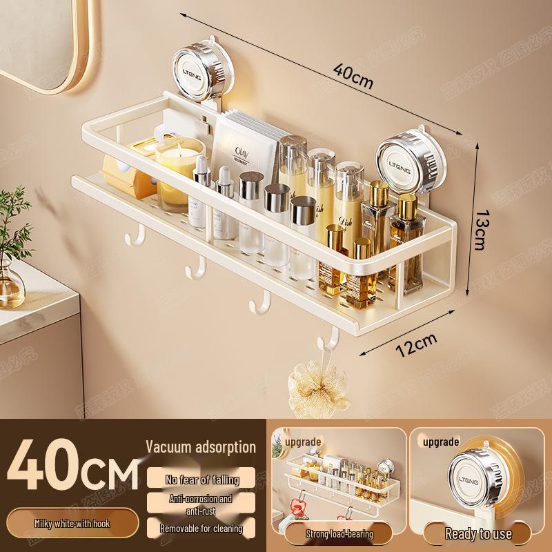 Wall-Mounted Aluminum Suction Cup Towel Rack & Bathroom Storage Shelf