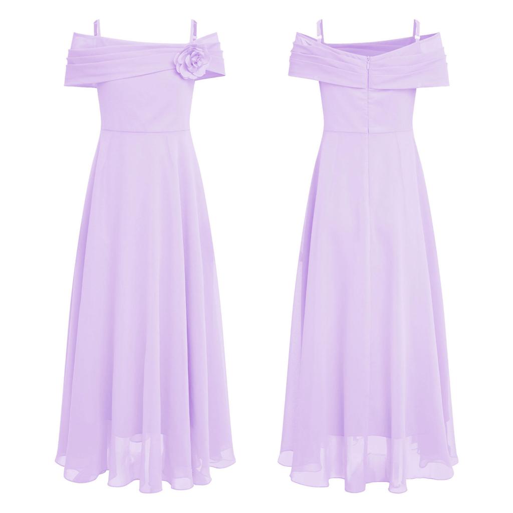 Dětské Dívčí Elegantní společenské šaty s 3D květinovou nášivkou nařasené šifonové šaty do A pro družičky narozeninové plesy