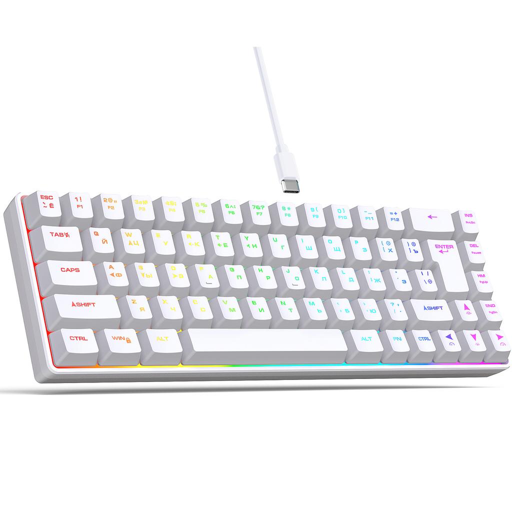 Russian English Dual Language Keyboard 68-Key RGB Backlit Gaming Mechanical Keyboard for Gaming