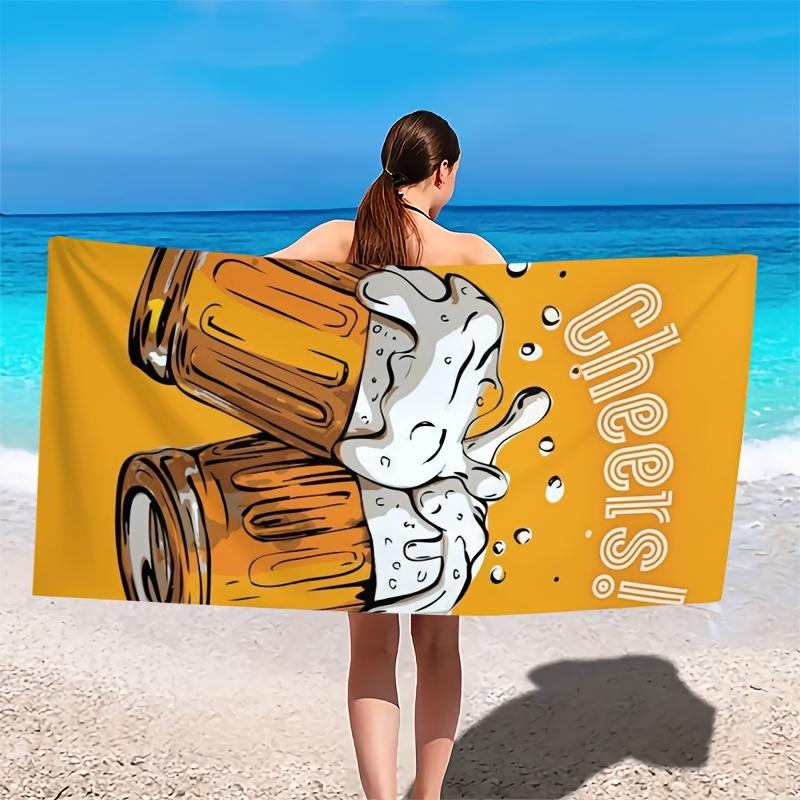 Beer Beach Towel - Funny Cheers Toast Design, Two Clinking Beer Mugs With Foam, Party Lover Gift, Soft Microfiber Multiple Sizes 70x40cm