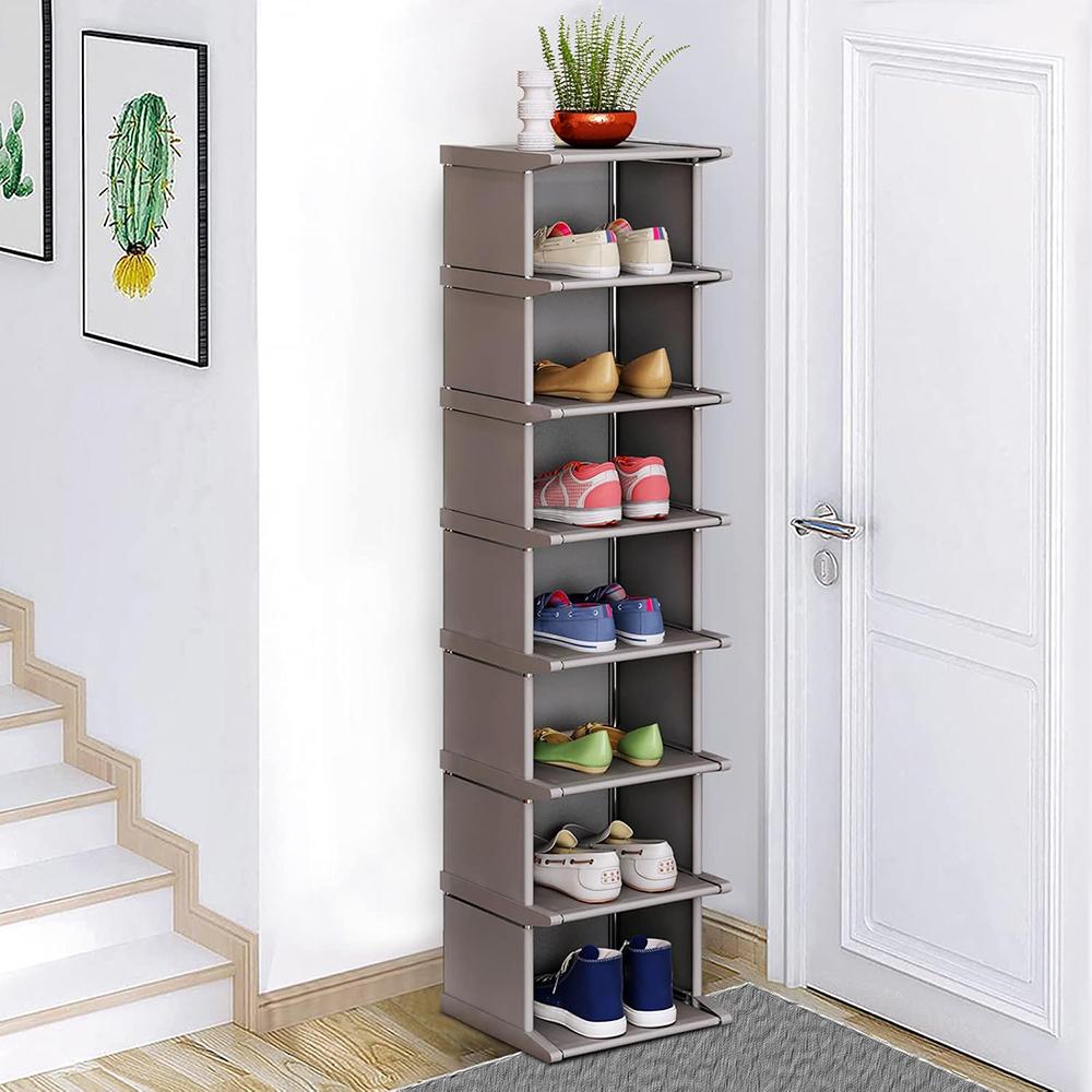 8/4 Tiers Shoe Rack  Vertical Narrow Shoe Shelf Storage Organizer Sturdy Space Saving Tall Narrow Shoe Rack for Entryway Closet