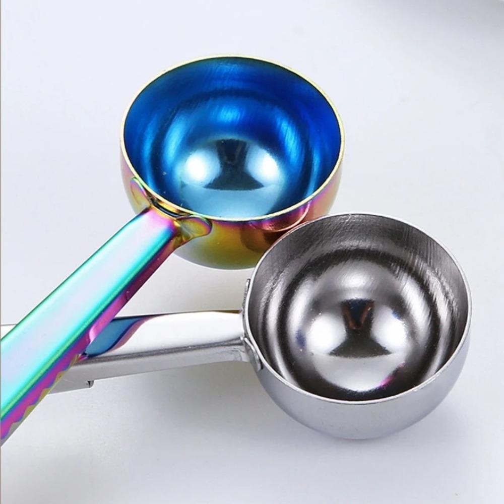 Cuchara de café de acero inoxidable 2 en 1, cuchara para granos de café, clip de sellado de bolsas duradero, herramientas para hornear