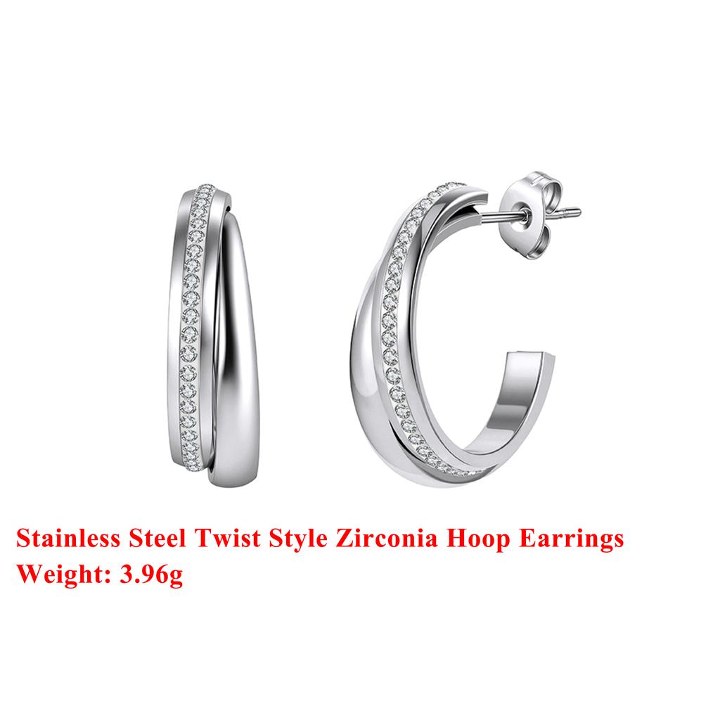 Effie Queen Edelstahl 18 Karat Gold Verdrehtes Design Zirkonia Creolen Idealer Schmuck für Damen, Herren Hochzeitsfeier Geschenk STKE02